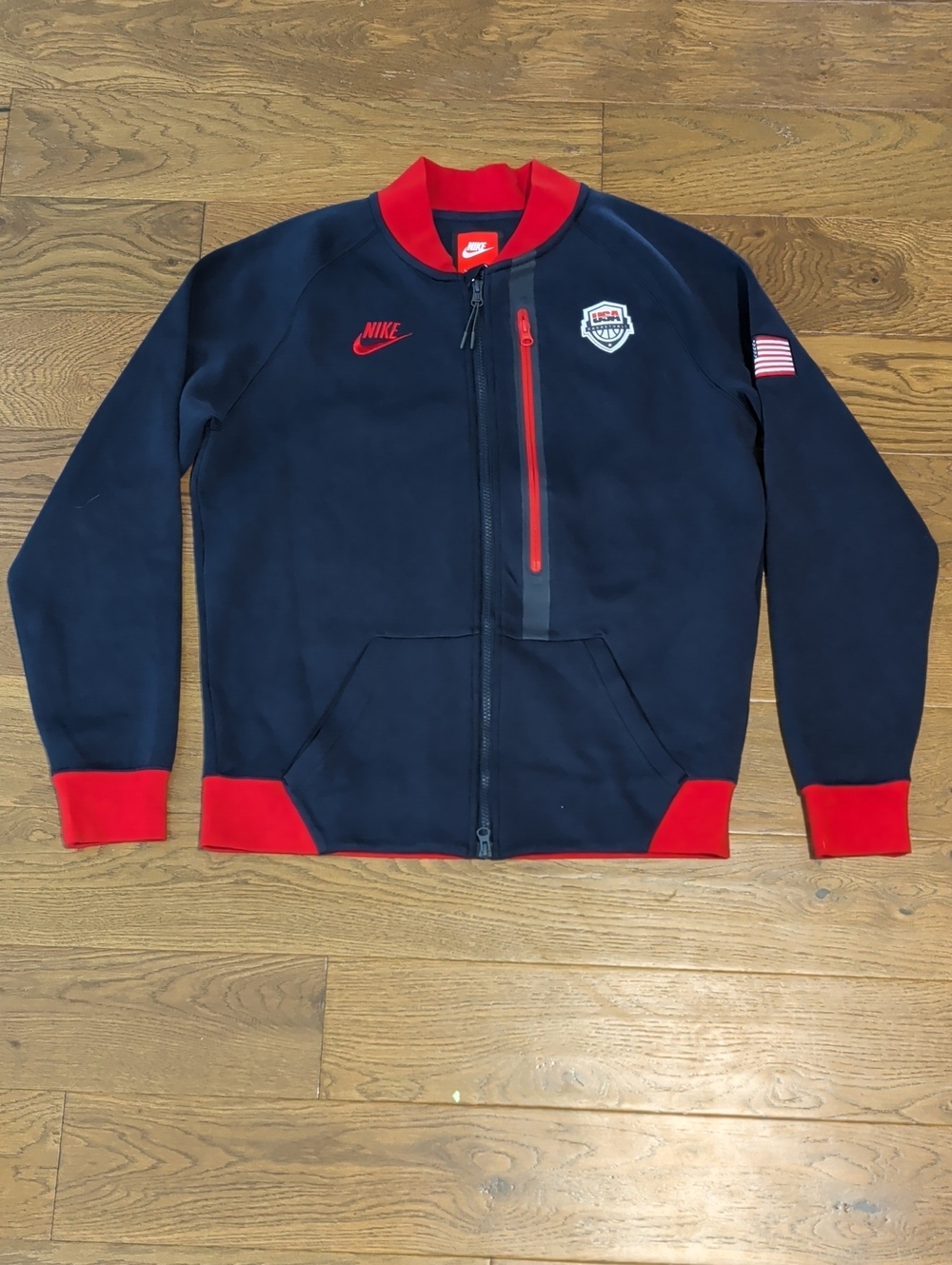 USA Basketball Nike Jacket Mens Large Blue Red Full Zip Warm Up Tech Fleece